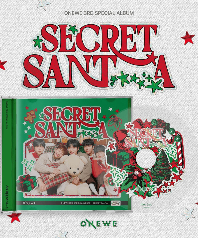 ONEWE - 3rd Special Album [SECRET SANTA] - Album Kpop, couverture festive sur fond étoilé, coffret et livre photo