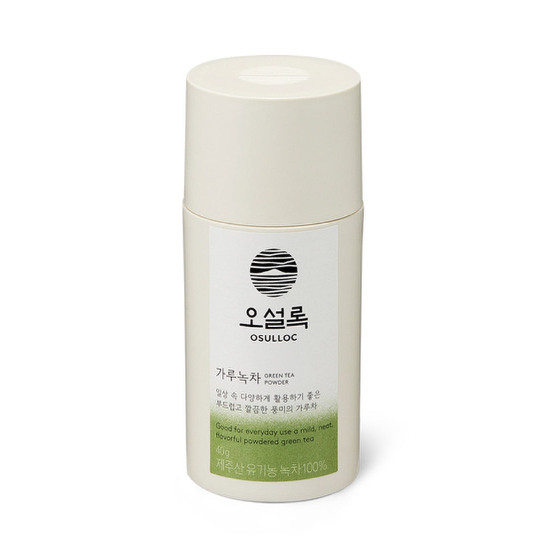 OSULLOC Green Tea Powder 40g, pot de poudre de thé vert de la marque OSULLOC sur fond blanc