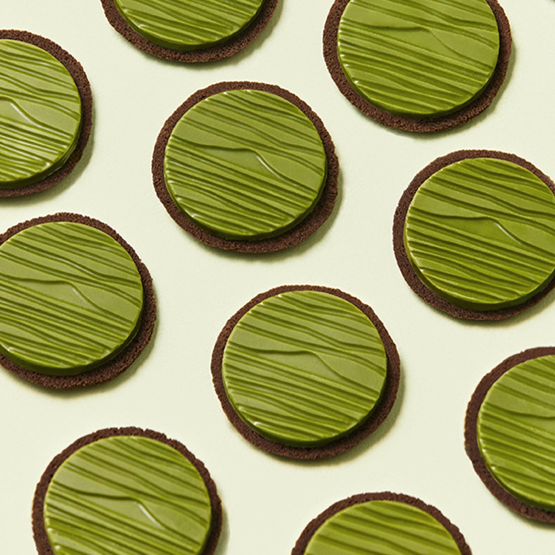 OSULLOC Signature Biscuits 10 P : biscuits au chocolat matcha avec motif vert, disposés sur fond clair