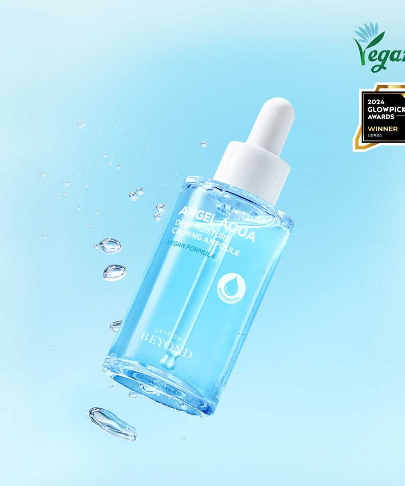 PASSION&BEYOND Angel Aqua Moisture Filled Soothing Ampoule 50ml avec design élégant en flacon bleu.