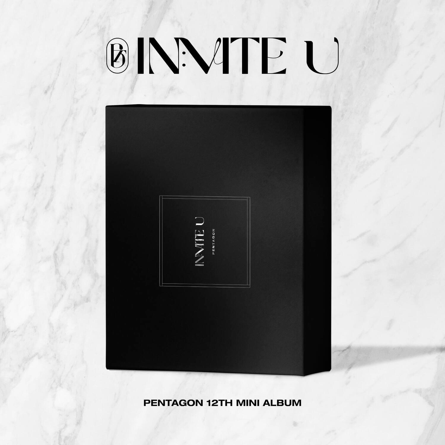 PENTAGON - 12th Album [IN:VITE U] (Nouveau Ver) - Album Kpop, pochette noire sur fond marbre, concept IN:VITE U