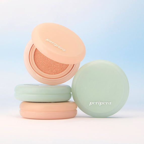 PERIPERA Filter Fit Milk Tone-Up Cushion de la marque Peripera, photo de coussin et recharges sur fond clair