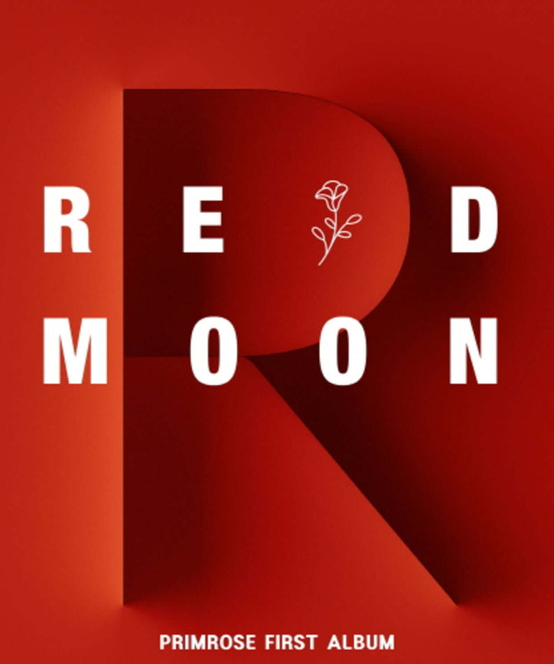 PRIMROSE - [RED MOON] - Album Kpop, visuel rouge et noir avec logo “REDMOON” et plante, pochette officielle.