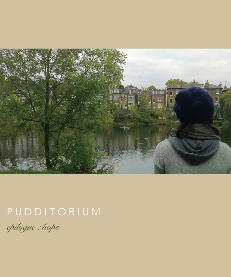 PUDDITORIUM - [Epilogue : Hope] - Album Kpop : paysage lac et ville, personne de dos, couverture éditée PUDDITORIUM.