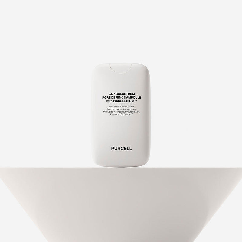 PURCELL 24/7 Colostrum Pore Defense Ampoule 55mL de PURCELL sur fond clair, flacon blanc isolé