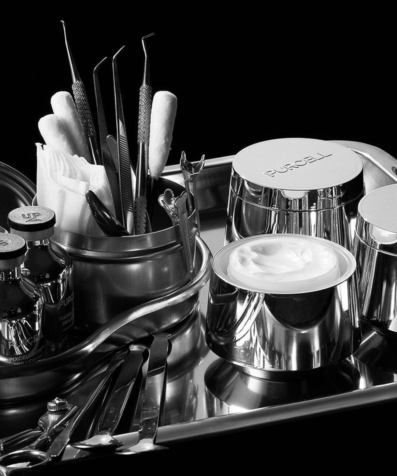 PURCELL PixelBiome™ Set (30mL of concentrate + 50mL of cream) PURCELL, flacons et crème, kit beauté en présentation noire