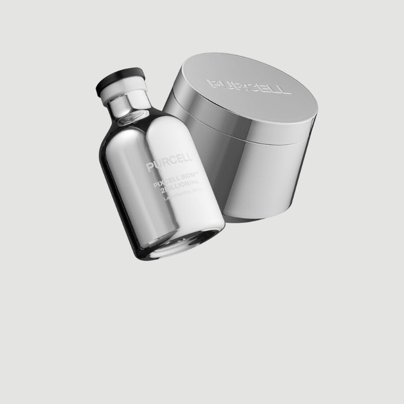 PURCELL PixelBiome™ Set (30mL of concentrate + 50mL of cream) de PURCELL, flacon et crème sur fond clair (photo produit)