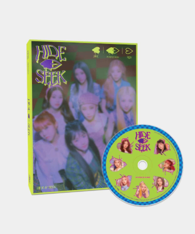 PURPLE KISS - 2nd Album [HIDE & SEEK - HIDE Ver.] par PURPLE KISS, jaquette et CD K-pop, visuel coloré néon