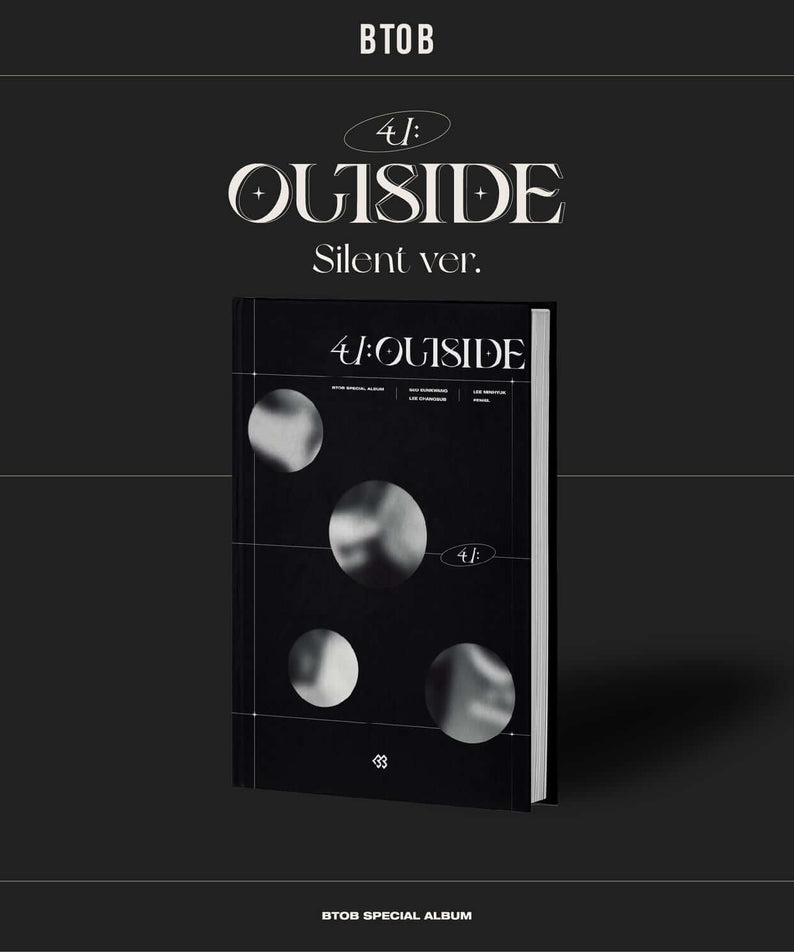 RAIN - [4U : OUTSIDE (Silent ver.) ] - Album Kpop, couverture noire BTOB, ambiance élégante et étoiles, produit en gros plan.