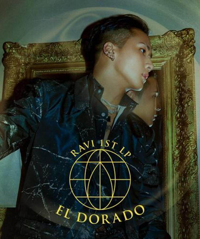 RAVI - 1st Album [EL DORADO] - Album Kpop : RAVI sur couverture, décor doré style cinématographique, tenue noire