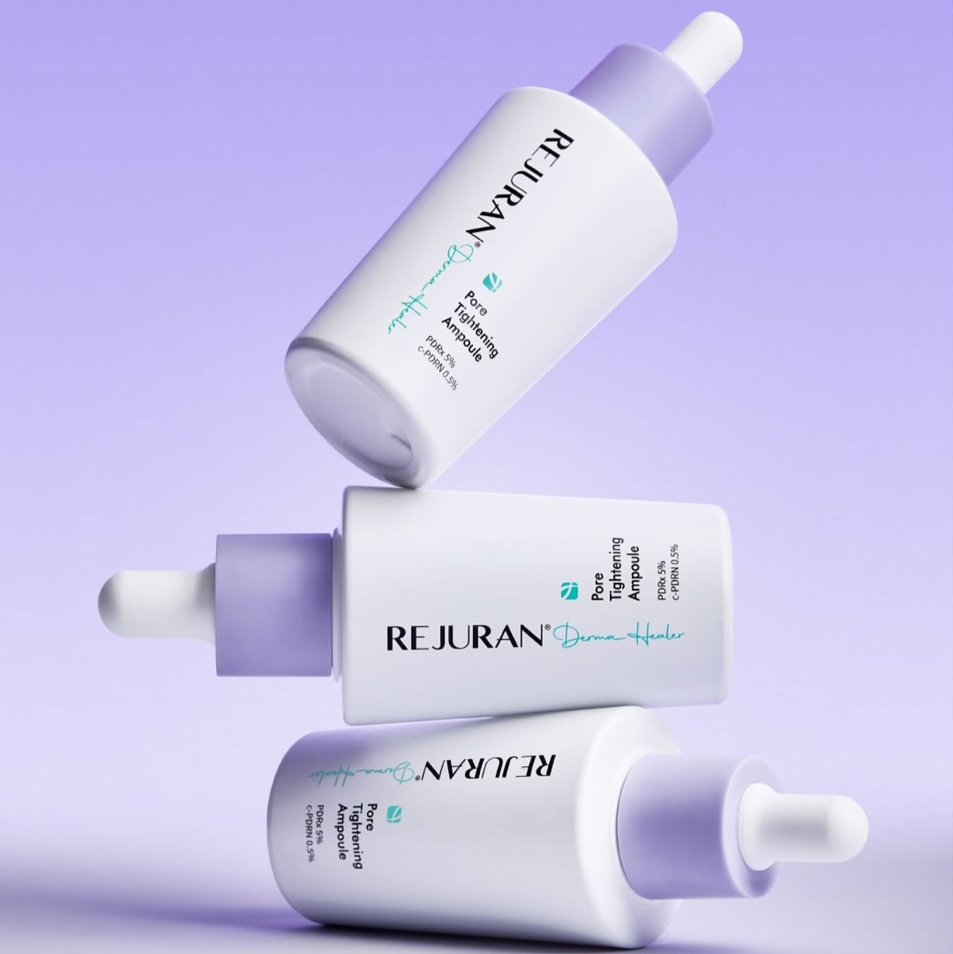 REJURAN Derma Healer Pore Tightening Ampoule 30ml de la marque REJURAN, flacons sur fond violet, photo produit