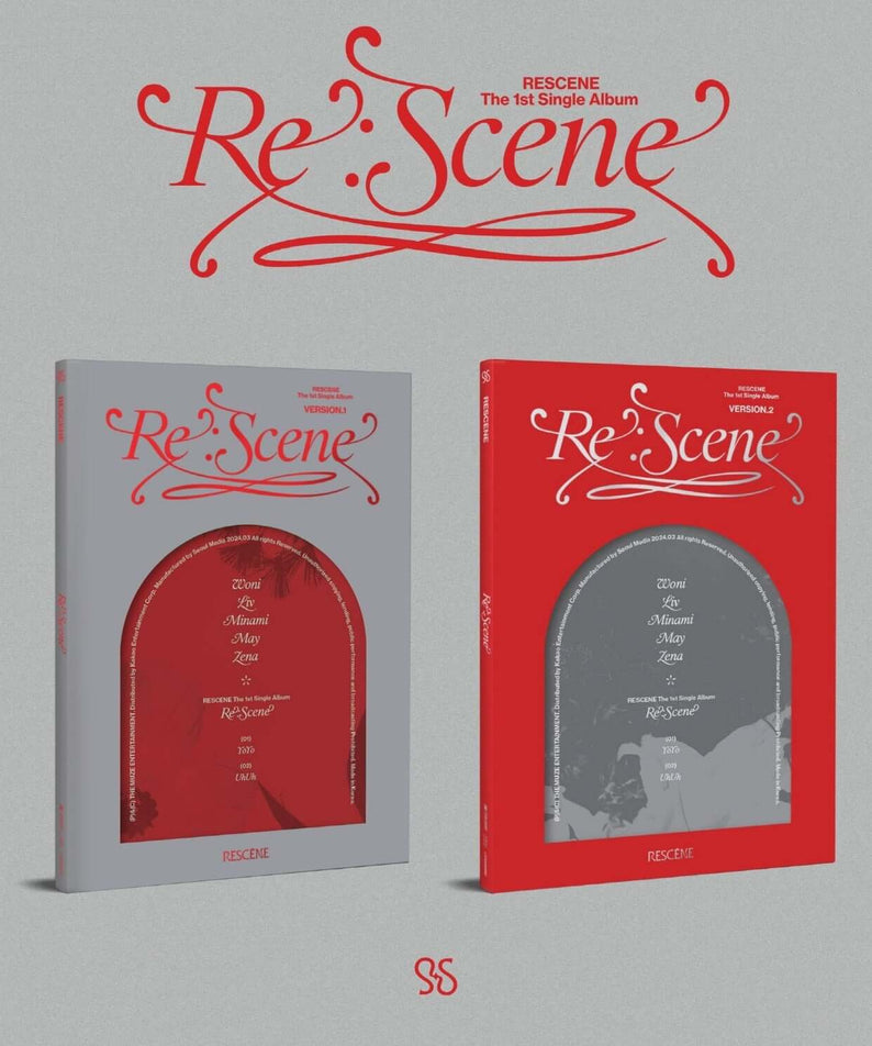 RESCENE - 1st Album [Re:Scene] (Random) - Album Kpop : deux versions rouge et grise du CD, couverture en scène.