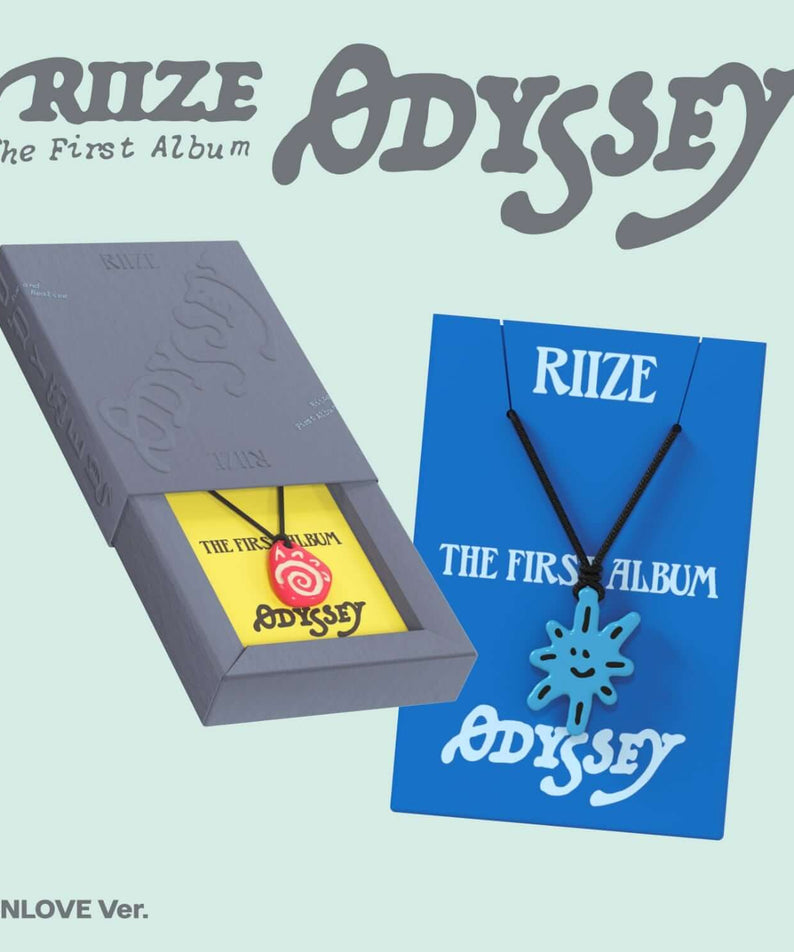 RIIZE - 1st Album [ODYSSEY] (SUNLOVE Limited Edition D Ver.) (Smart Album) - Album Kpop : coffret bleu foncé sur fond vert menthe