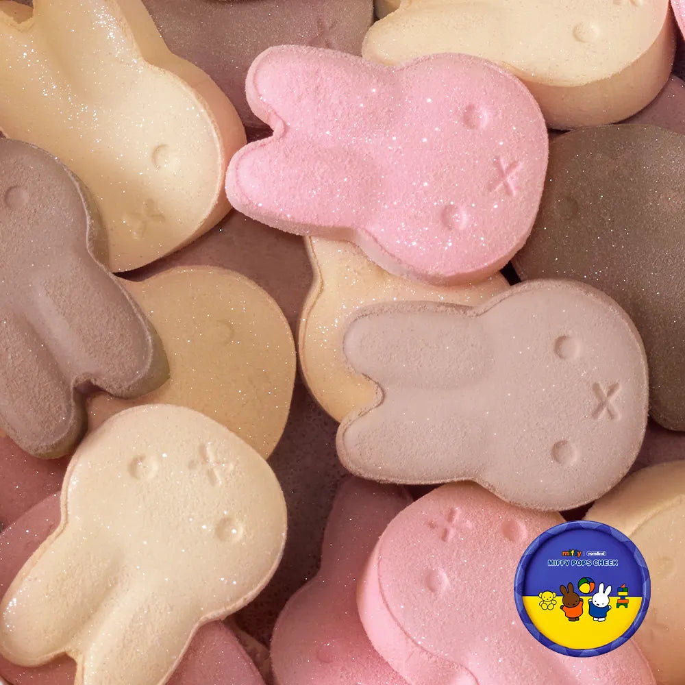 ROMAND  Miffy Pops Cheek, produits de maquillage de la marque ROMAND, biscuits cœurs Miffy, visuel pastel et mignon.