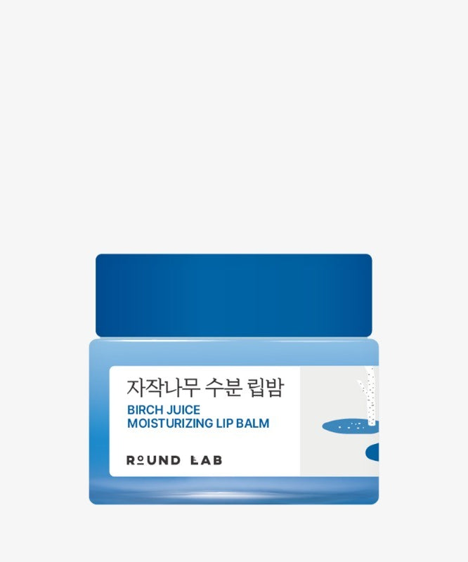 ROUND LAB Birch Moisture Lip Balm 20g, baume hydratant sur fond clair : packaging bleu et blanc, marque ROUND LAB visible.