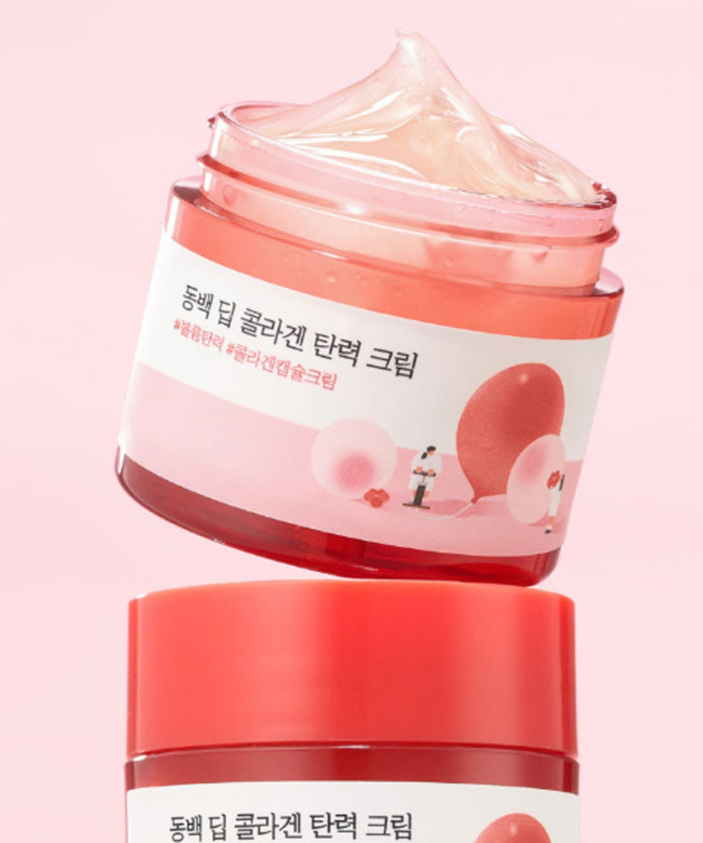 Crème d'élasticité ROUND LAB Dongbaek Deep Collagen Elasticity Cream 50ml avec packaging élégant et formule enrichie.