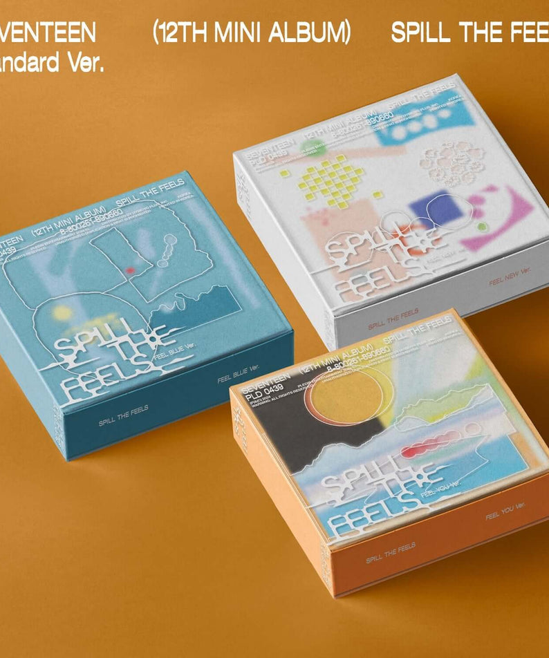 SEVENTEEN - 12th Mini Album 'SPILL THE FEELS' (Random 1 of 3) - Album Kpop, boîtiers colorés sur fond orange