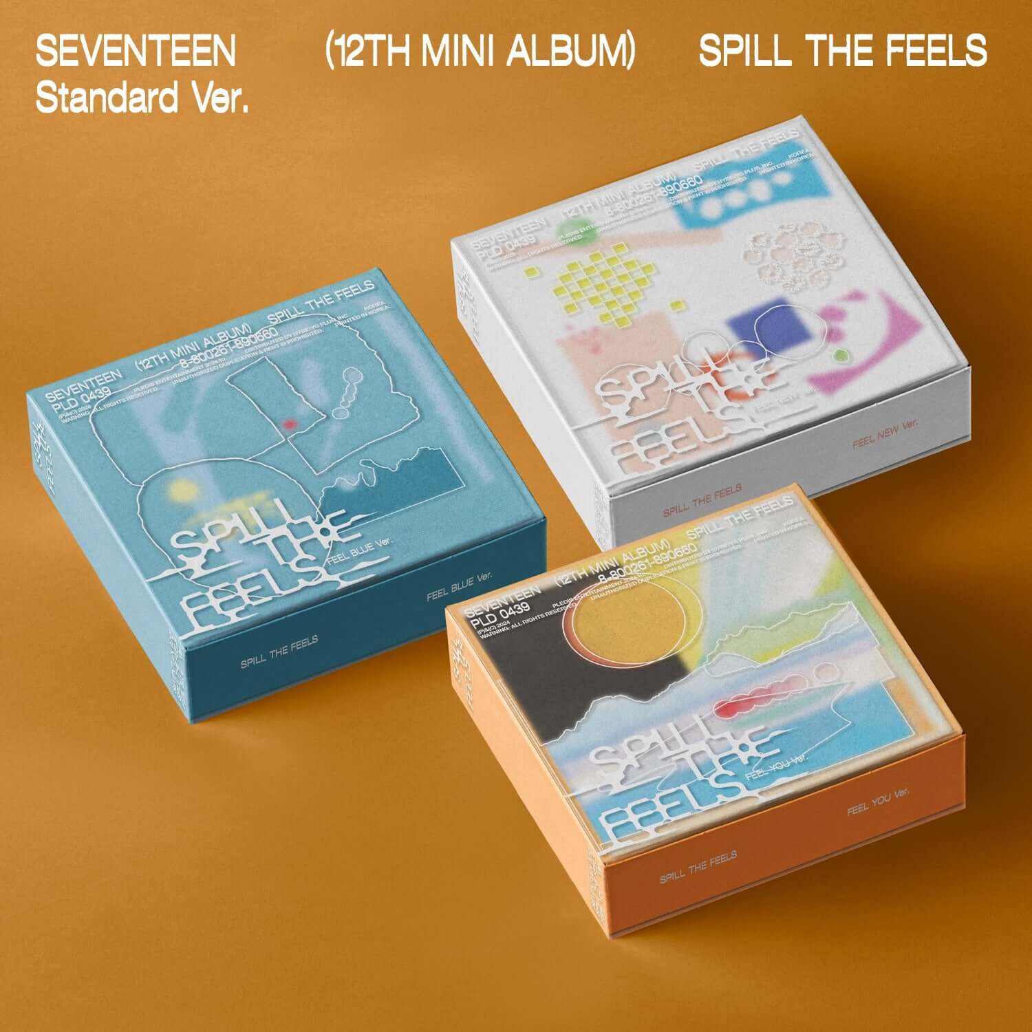 SEVENTEEN - 12th Mini Album 'SPILL THE FEELS' (Random 1 of 3) - Album Kpop, boîtiers colorés sur fond orange