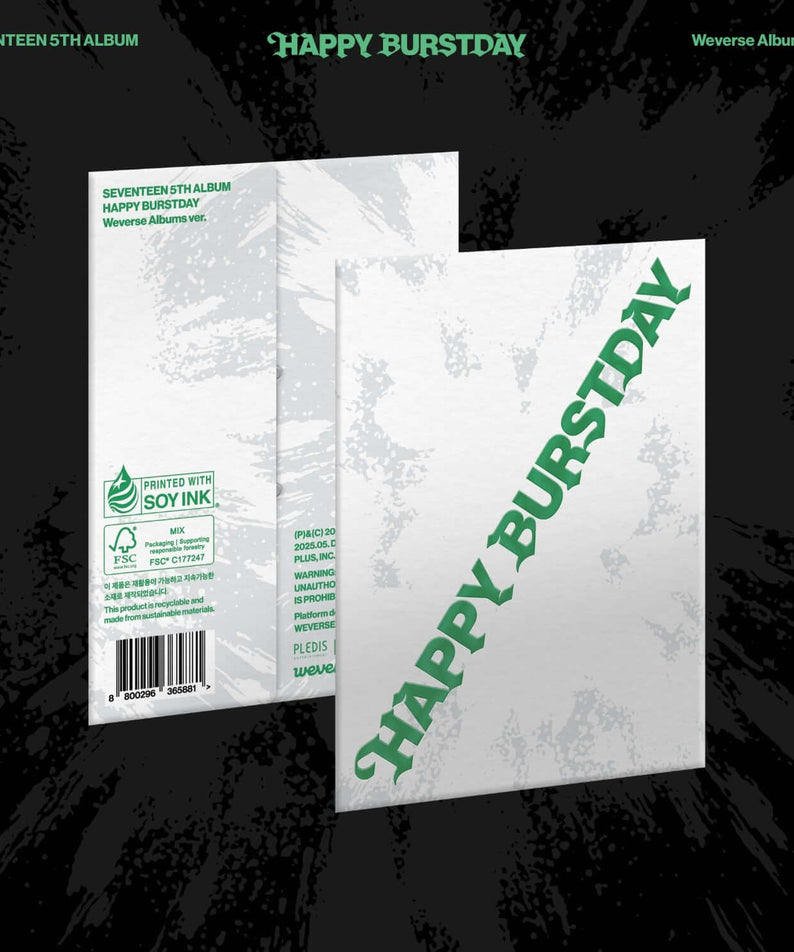 SEVENTEEN - 5th Album [HAPPY BURSTDAY] (Weverse Albums ver.) - Album Kpop, visuel pack noir avec jaquette blanche verte