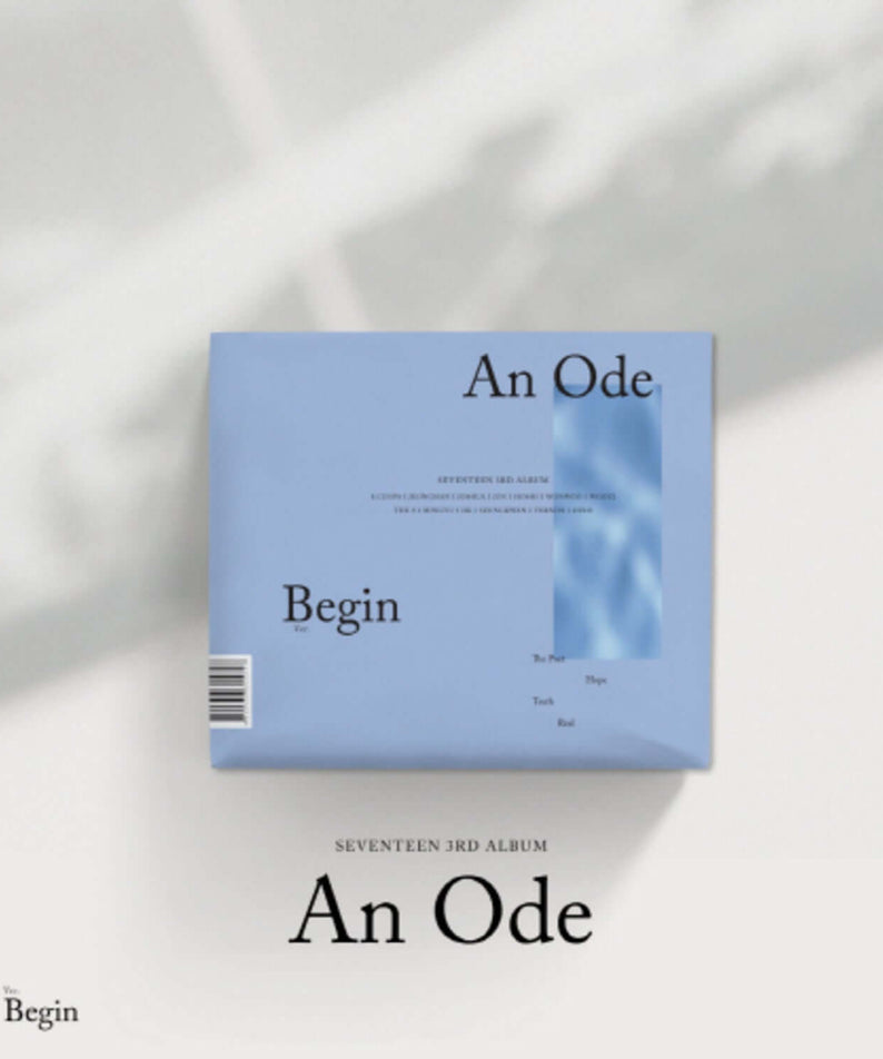 SEVENTEEN - [An Ode] 3rd Album (Begin Ver.) - Album Kpop, pochette bleue sur fond clair, look studio.