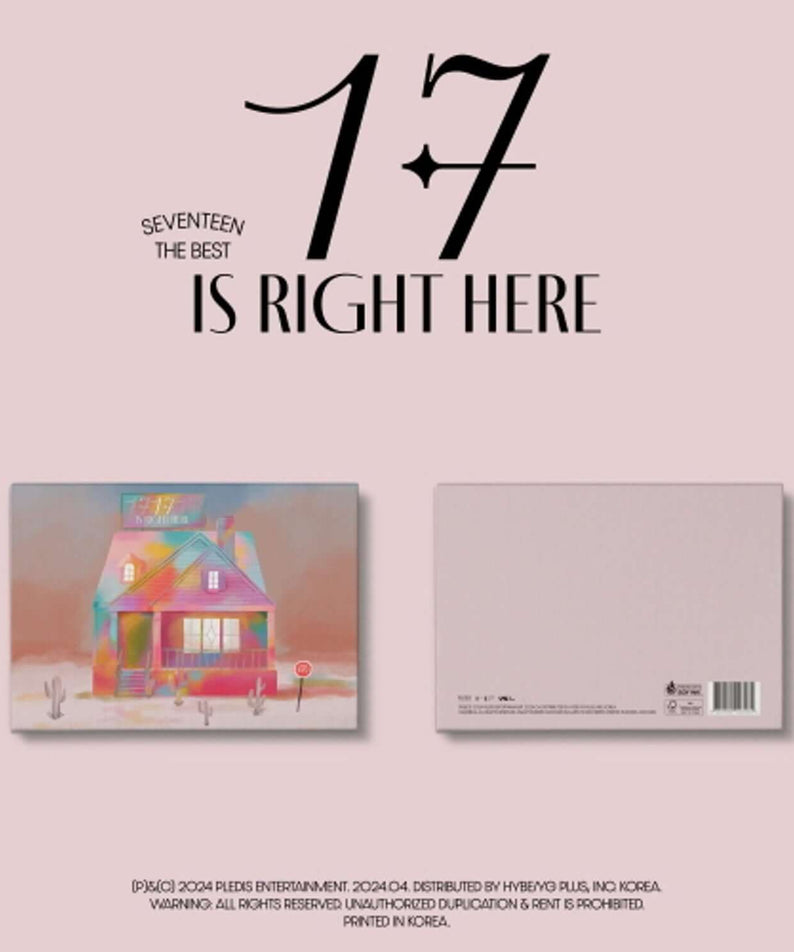 SEVENTEEN - SEVENTEEN BEST ALBUM [17 IS RIGHT HERE] (Deluxe Ver.) - Album Kpop : pochette rose, face avant & dos.