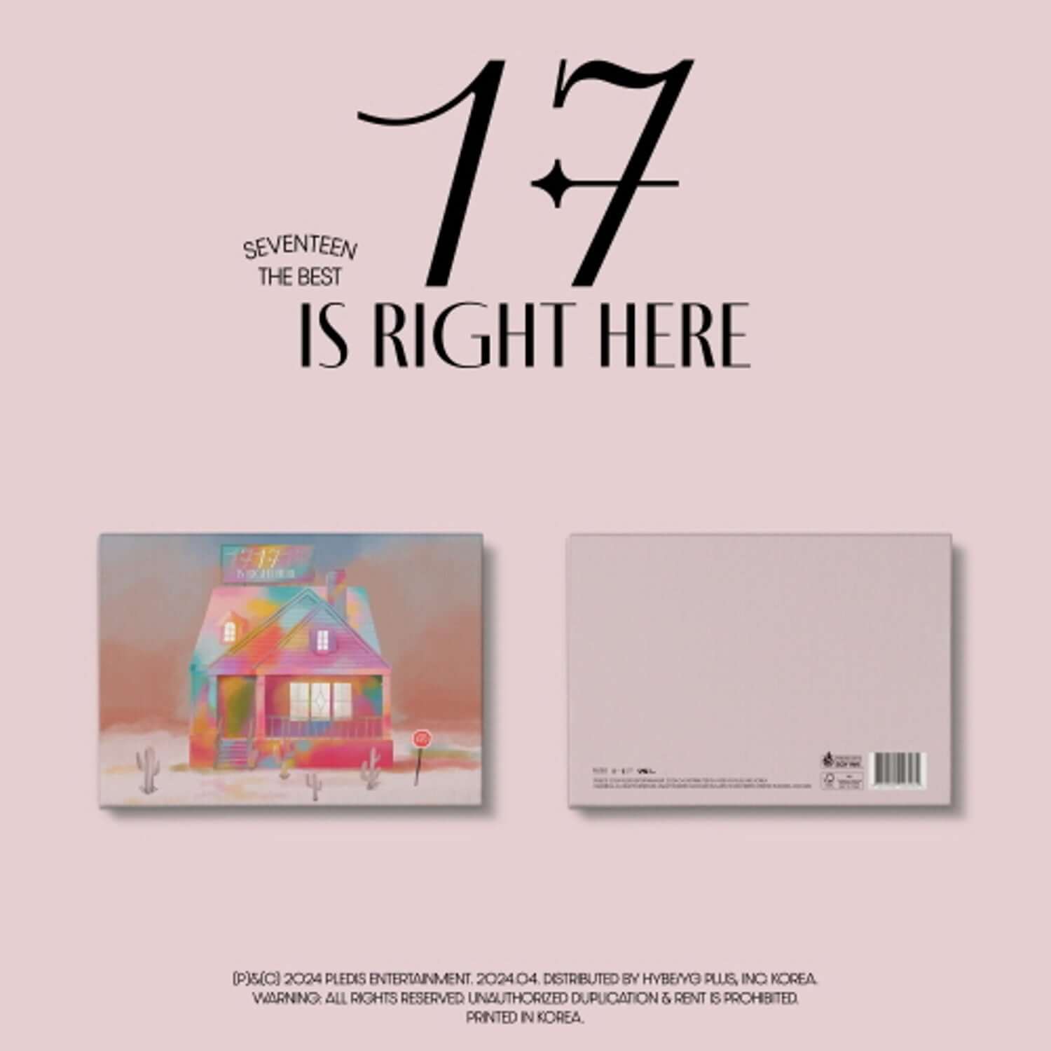 SEVENTEEN - SEVENTEEN BEST ALBUM [17 IS RIGHT HERE] (Deluxe Ver.) - Album Kpop : pochette rose, face avant & dos.