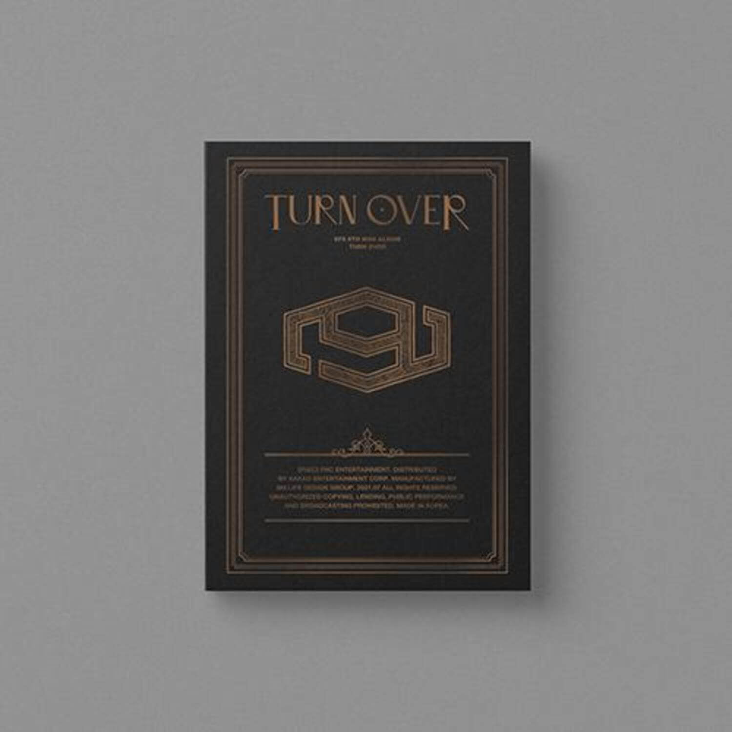 SF9 - 9th Album [TURN OVER] (SPECIAL Ver.) - Album Kpop, couverture noire dorée sur fond gris, boîte officielle SF9
