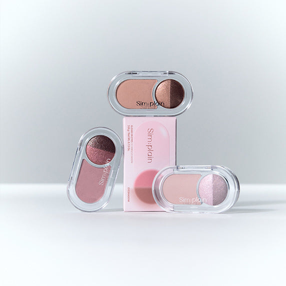 SIM;PLAIN Gleam On Eyes de la marque Simplidon, fard pour les yeux en boîtiers transparents sur fond clair.