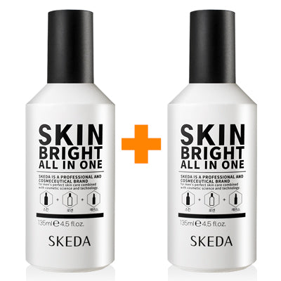 SKEDA 1+1 Skin Bright All-in-One 135ml, deux flacons SKEDA Skin Bright sur fond blanc, pack produit.