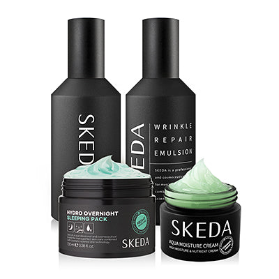 SKEDA Men's Whitening Wrinkle Improvement (skin+lotion+Moisurizing Cream+ Nourishing Sleeping Pack Basic 4 Pieces