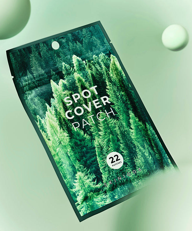 Sachet vert de SKIN1004 Spot Cover Patch 22patch sur fond vert, 22 patchs pour soin de la peau.