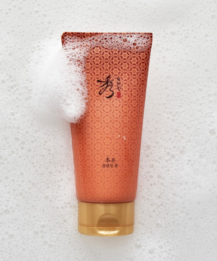 SOORYEHAN Bon Cleansing Foam 160ml de la marque SOORYEHAN, flacon orange avec mousse sur fond blanc.