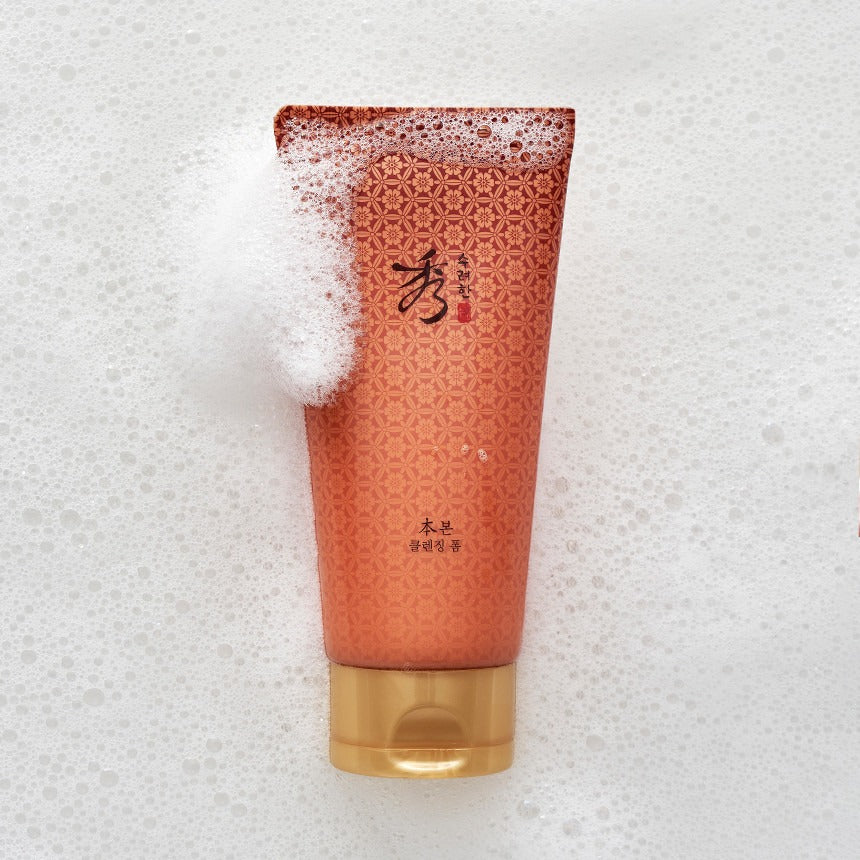 SOORYEHAN Bon Cleansing Foam 160ml de la marque SOORYEHAN, flacon orange avec mousse sur fond blanc.