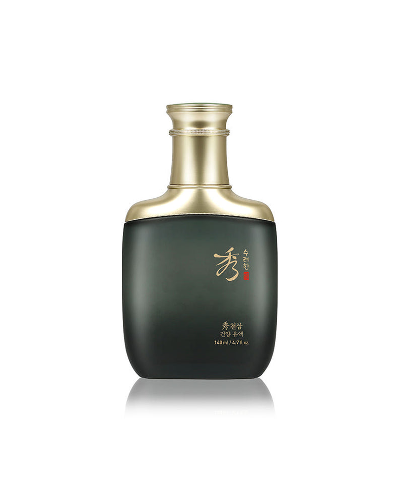 SOORYEHAN Cheosam Geonyang Yuyeok 140ml, flacon noir et or sur fond blanc, produit cosmétique de la marque