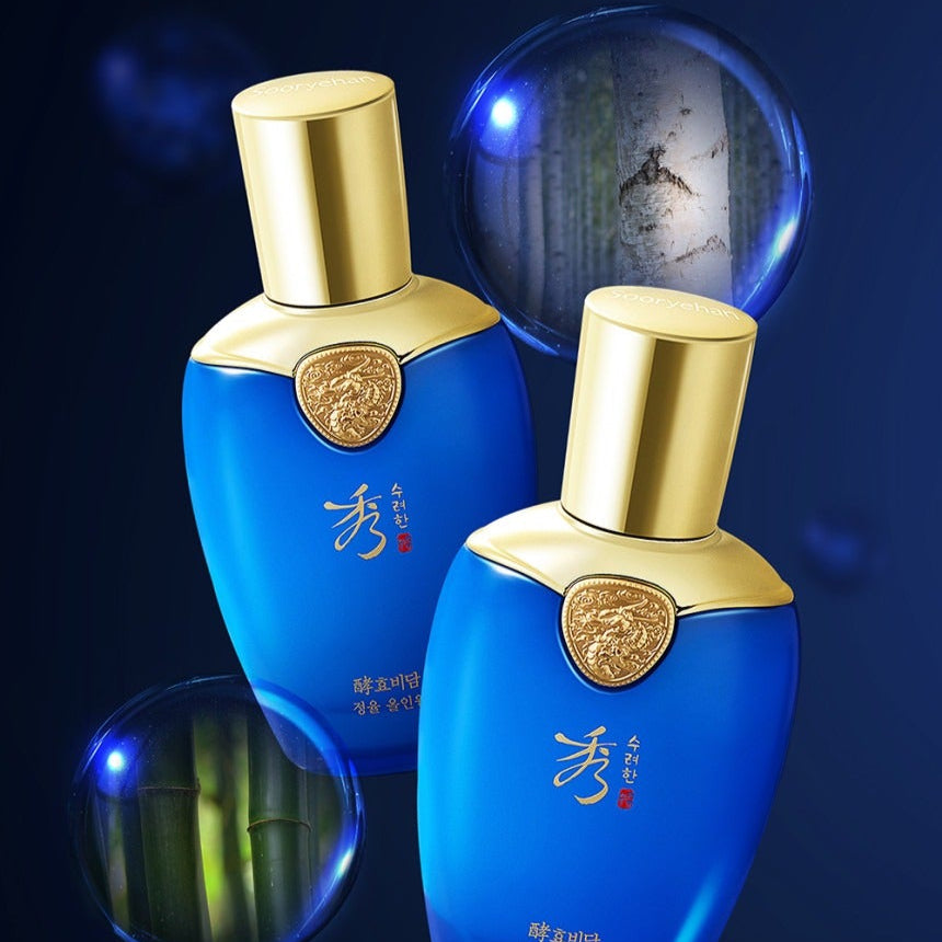 SOORYEHAN Hyobidam Jeongyul All-in-One 100ml, flacons bleus et or sur fond bleu, style premium, marque SOORYEHAN.