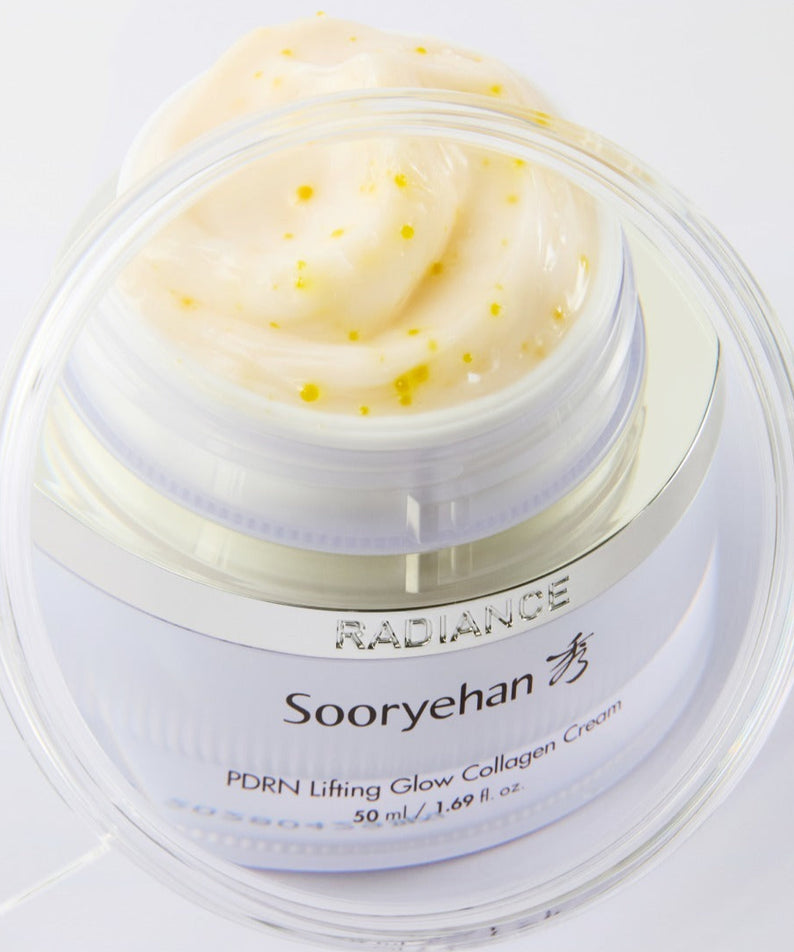 SOORYEHAN Radiance PDRN Elasticity Cream 50ml, pot crème sur fond clair, texture lumineuse, marque Sooryehan