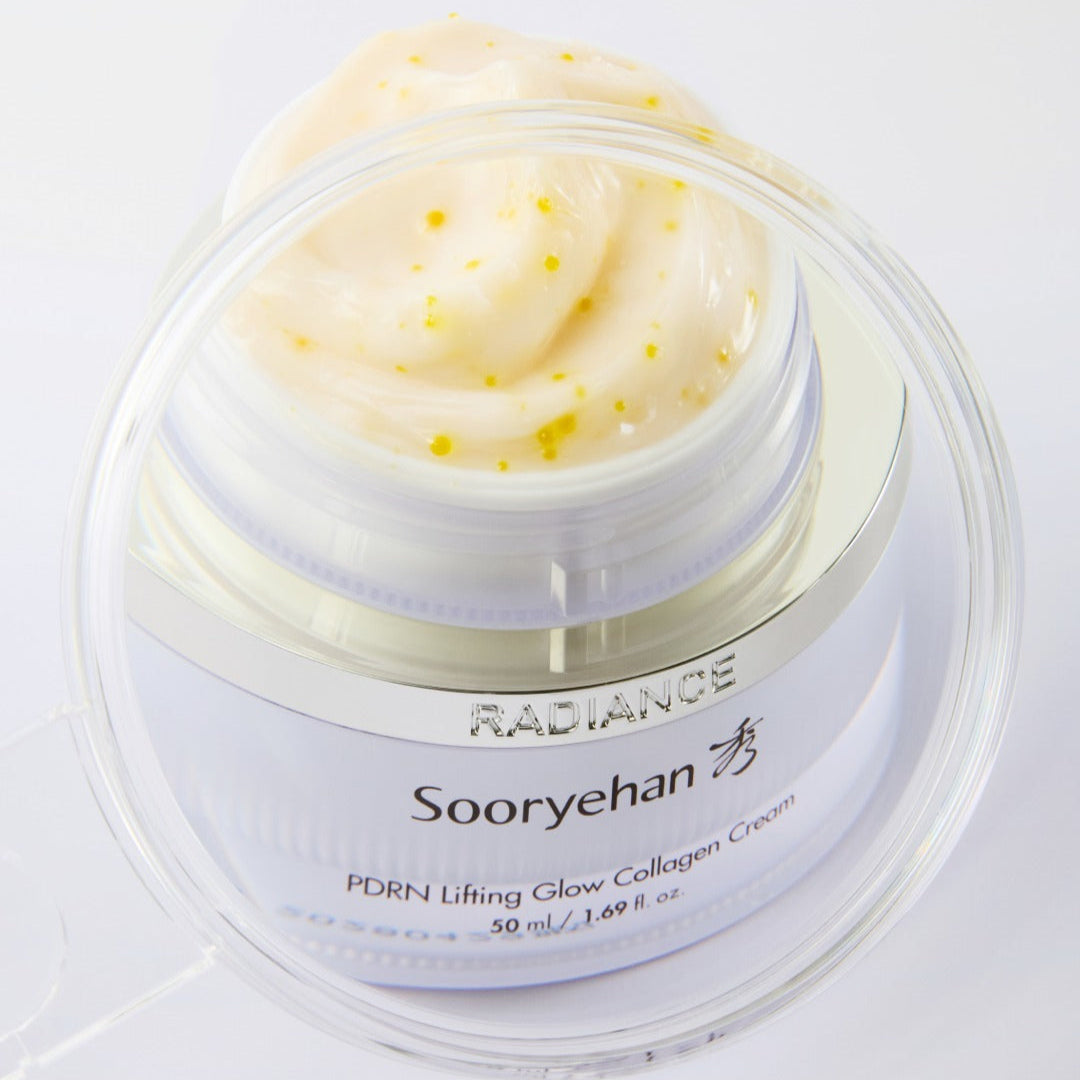 SOORYEHAN Radiance PDRN Elasticity Cream 50ml, pot crème sur fond clair, texture lumineuse, marque Sooryehan