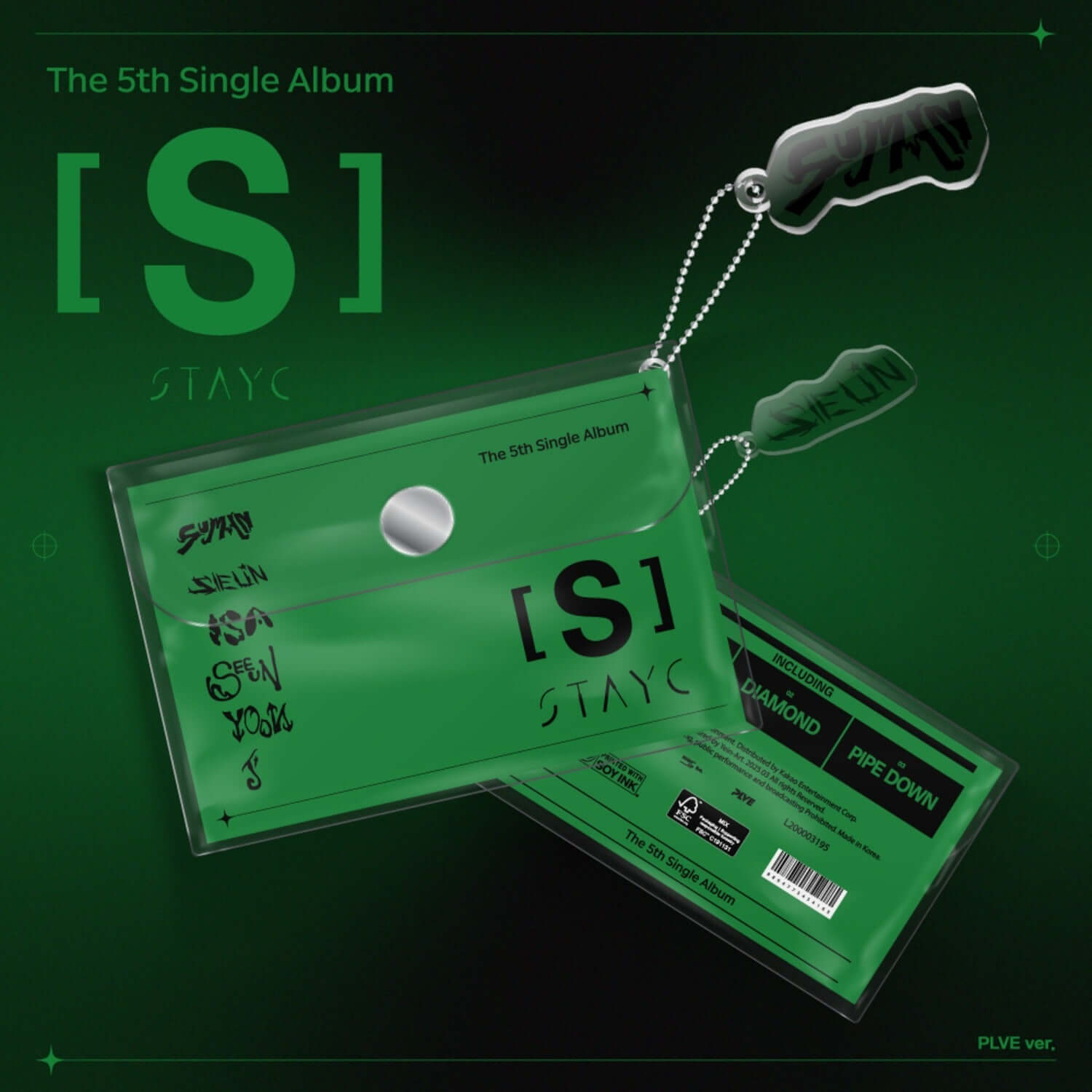 STAYC - 5th Album [S] (PLVE Ver.) - Album Kpop : coffret vert STAYC “The 5th Single Album” sur fond sombre.
