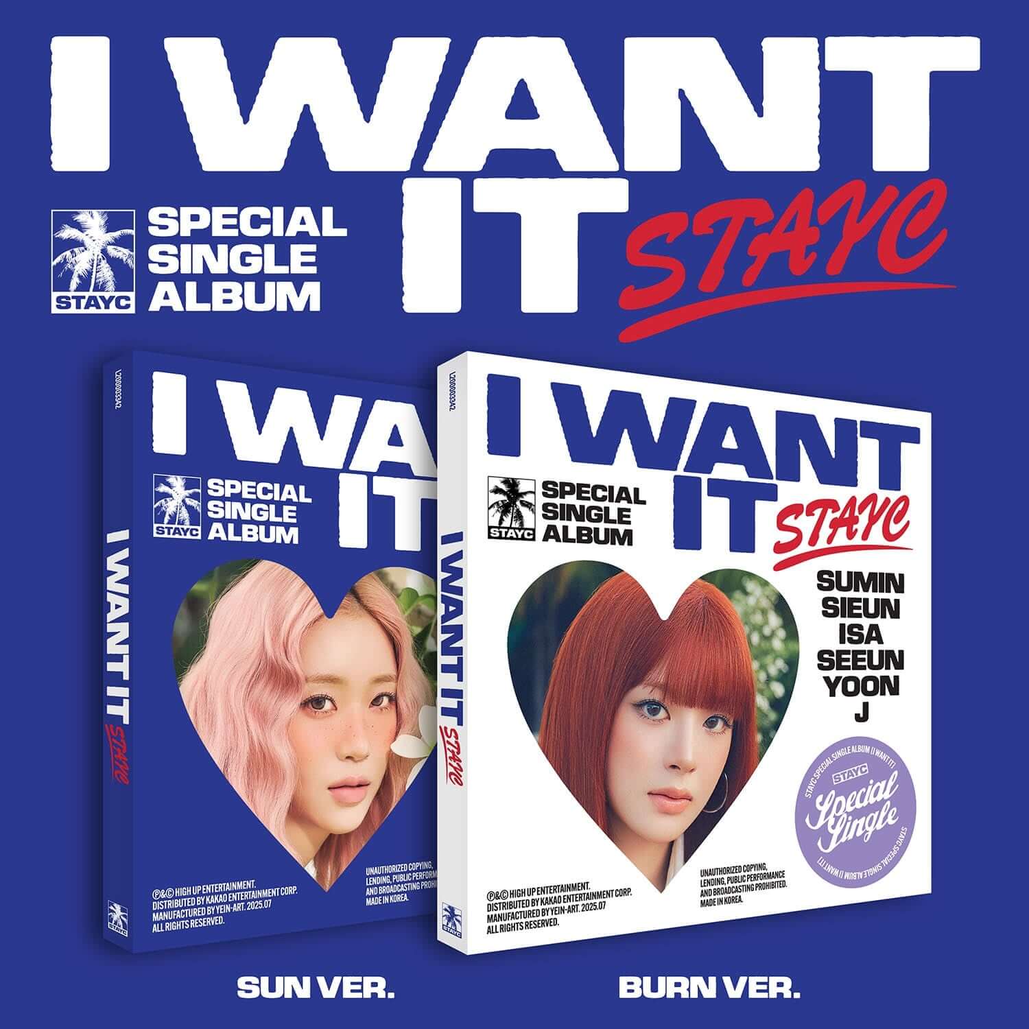 STAYC - [I WANT IT] (Random 1 of 2) - Album Kpop, couvertures spéciales single IT, visuels bleus avec membres, marque STAYC