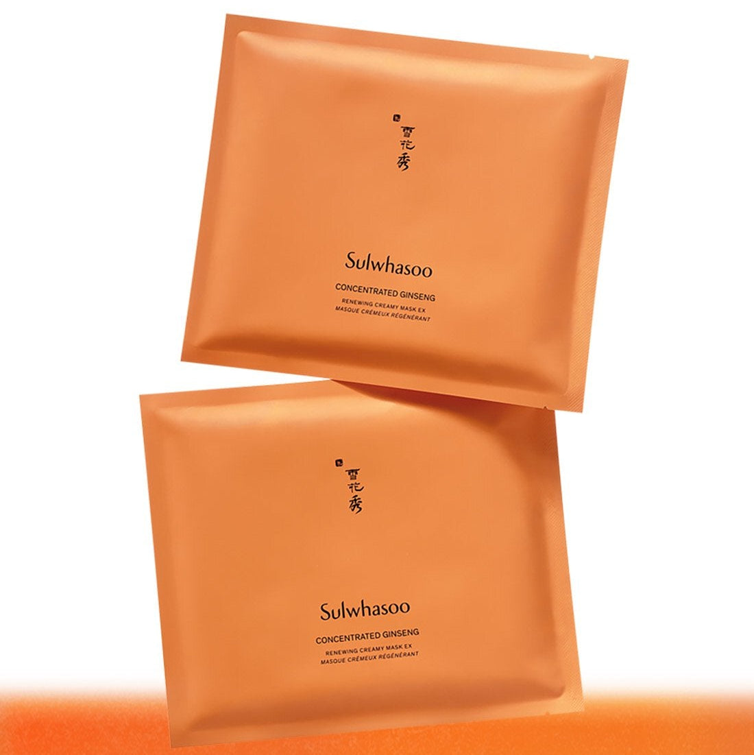 SULWHASOO Concentrated Ginseng Renewing Creamy Mask EX 5 sheets, masque tissu orange sur fond clair, marque Sulwhasoo