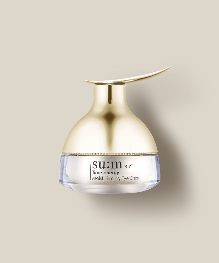 SU:M37 Time Energy Moist Firming Eye Cream 25ml, crème contour des yeux hydratante et raffermissante, packaging doré élégant.
