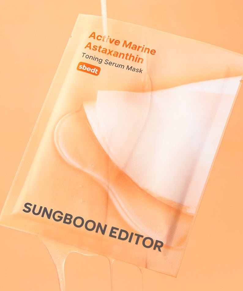 Masque sérum SUNGBOON EDITOR Active Marine Asxatanthin Toning 10 feuilles, soin revitalisant pour la peau avec astaxanthine marine.