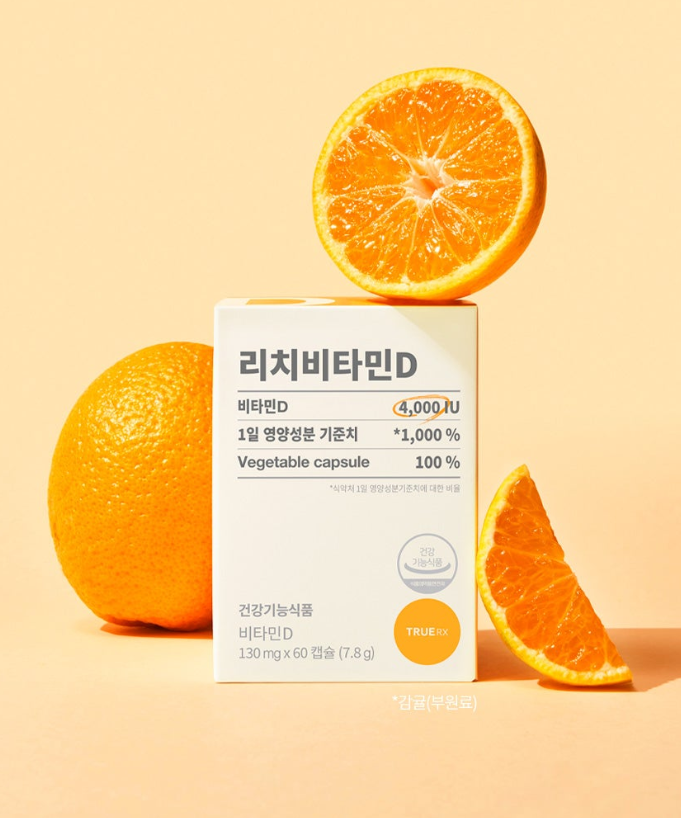 TRUE RX Rich Vitamin D avec oranges, complément alimentaire en capsule, booste l'immunité et la santé osseuse.