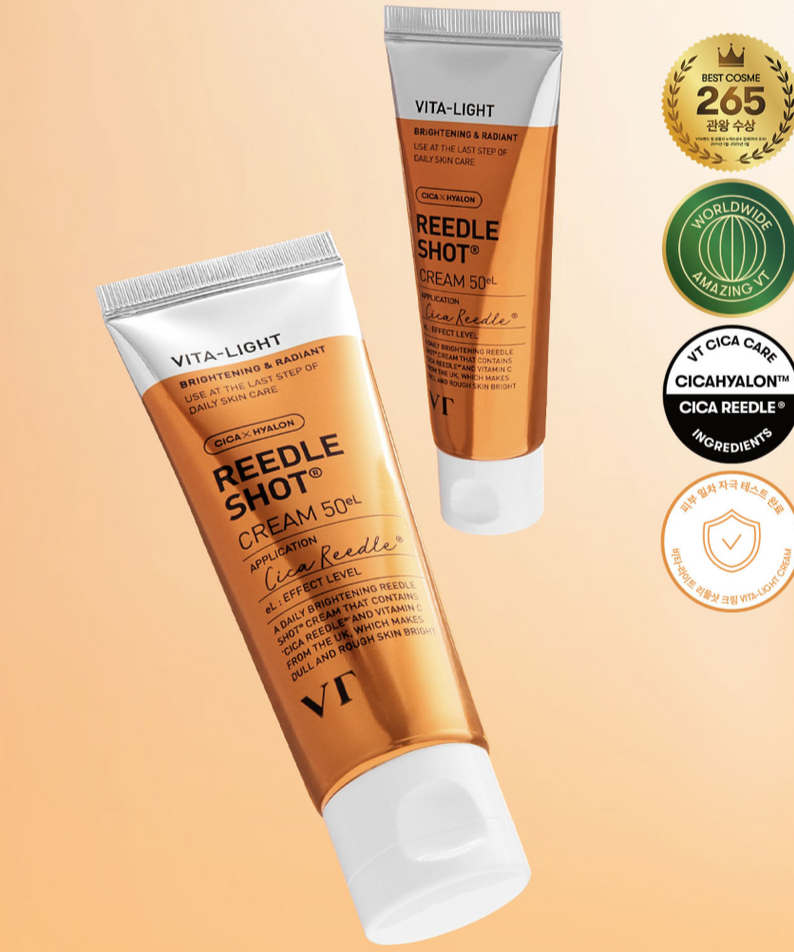 Crème VT COSMETIC Vital-Lite Riddleshot 50g avec médailles d'excellence, soin éclaircissant et hydratant puissant.