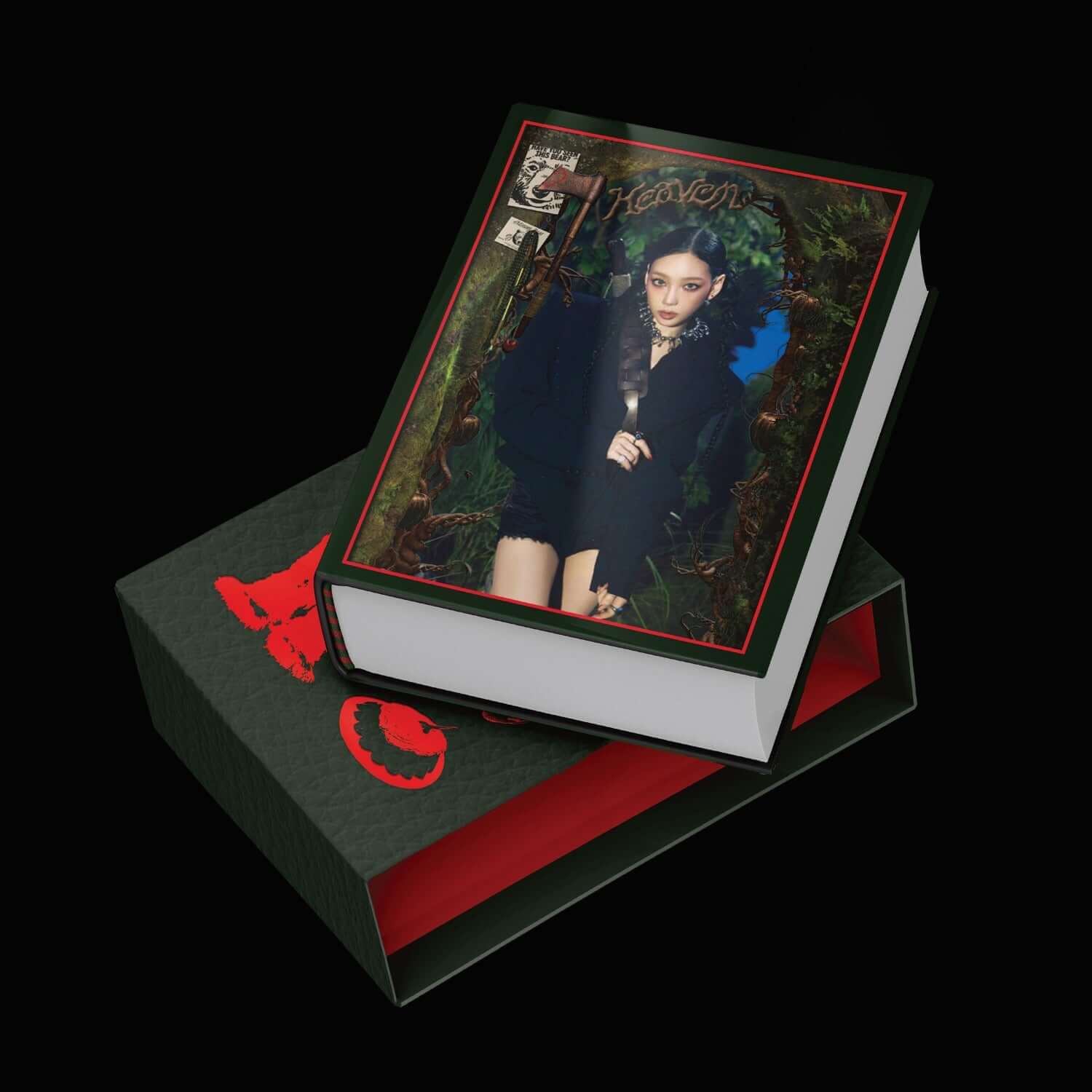 TAEYEON - [Heaven] (Mini Recipe Book Ver.) (Smart Album) - Album Kpop : couverture TAEYEON sur boîte, décor sombre rouge et vert.