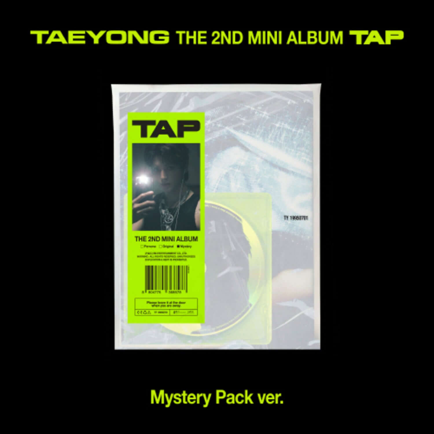 TAEYONG - 2nd Album [TAP] (Mystery Pack Ver.) - Album Kpop, pochette noire, pack mystère vert, visuel promo.