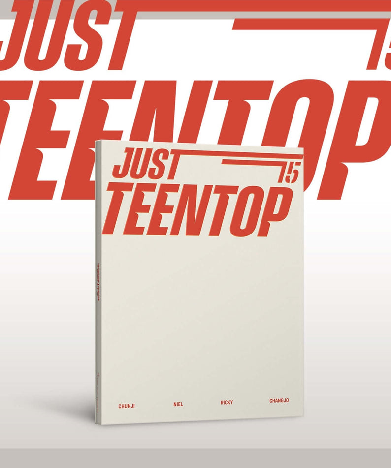 TEEN TOP - [Just 15, Just Teen Top] (CD ver.) - Album Kpop, jaquette fan art rouge et blanc sur fond studio