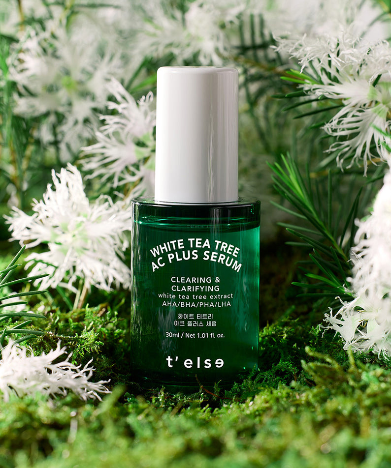 Serum T'ELSE WHite Tea Tree Arc Plus 30ml sur fond de nature luxuriante.