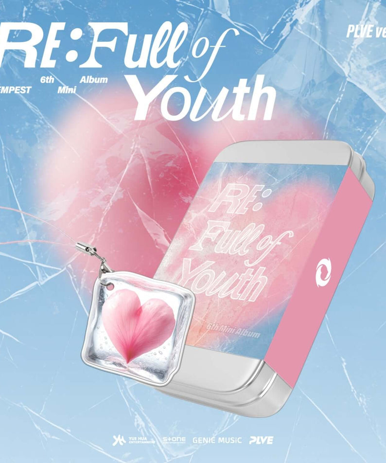 TEMPEST - [RE: Full of Youth] (PLVE.ver) - Album Kpop : visuel bleu/rose avec la pochette et un cœur, style jeunesse.