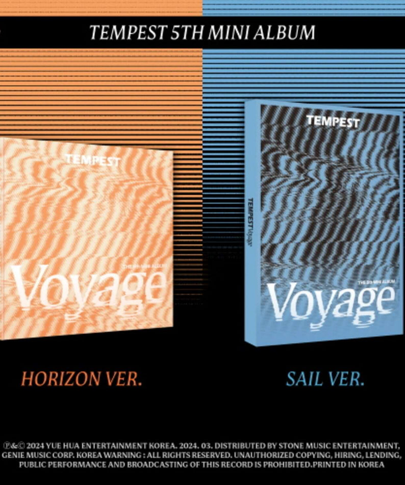 TEMPEST - [TEMPEST Voyage] (Set of 2) - Album Kpop, coffrets Horizon ver. et Sail ver., visuels orange/bleu sur fond rayé